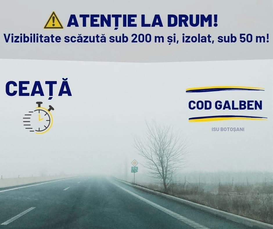 Cod Galben emis pentru mai multe zone ale Botoșaniului 