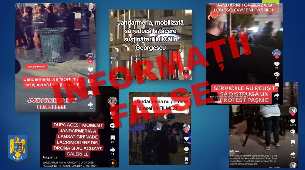 Campanie de dezinformare pe TikTok, clipuri vechi cu jandarmi: Imaginile scoase din context, nu fac decât să creeze confuzie