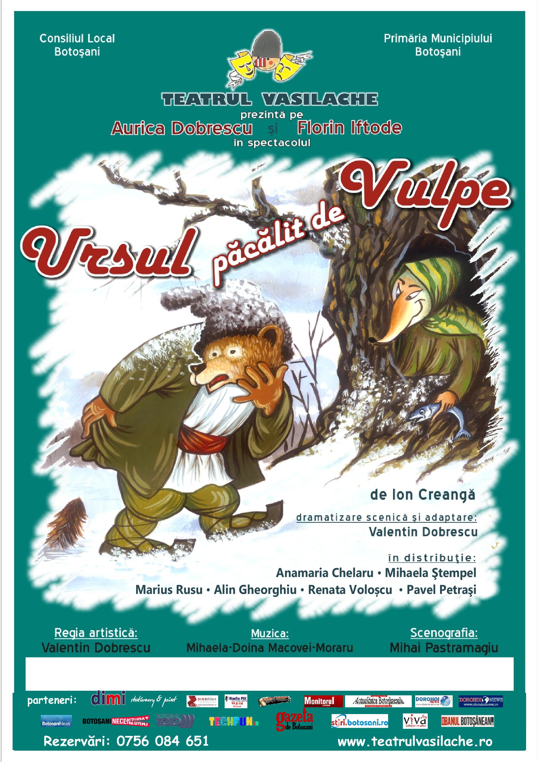 „Ursul păcălit de vulpe” deschide programul „Povestiri din copilărie” la Teatrul Vasilache