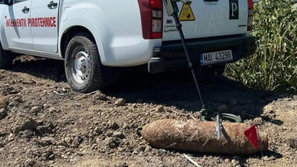 Bombă de aviație de 70 de kilograme descoperită, s-a intervenit urgent