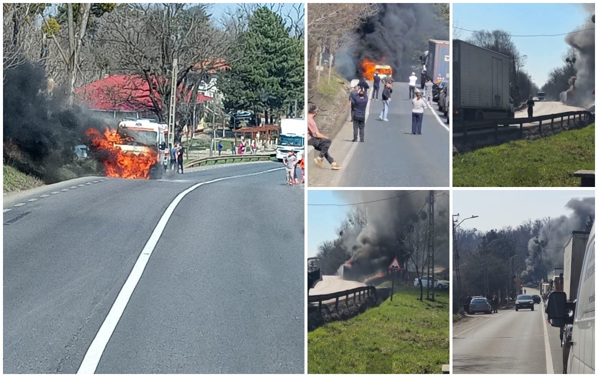 o ambulanta a luat foc in mers