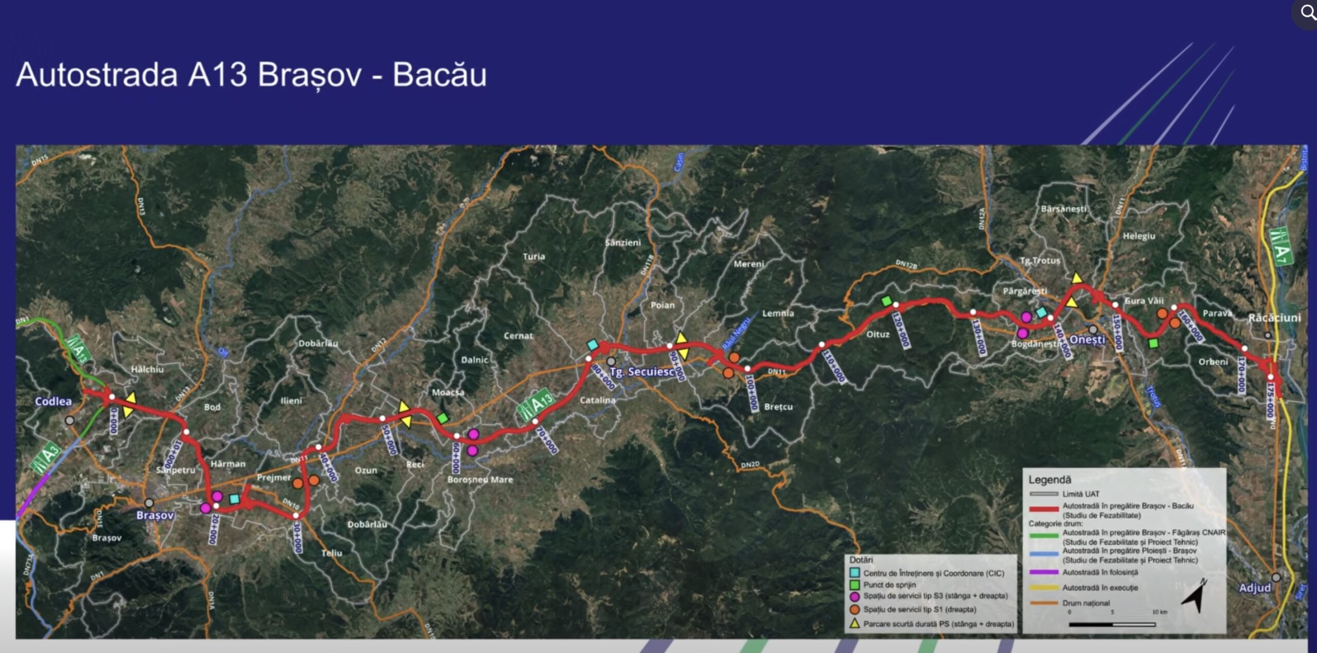 Autostrada A13 Brașov–Bacău intră în etapa împărțirii pe loturi: 174 de kilometri și 15 noduri rutiere