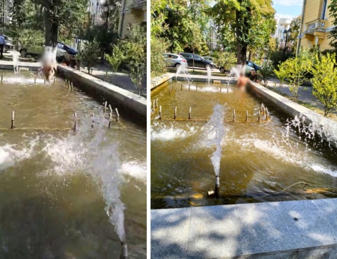 Un bărbat a făcut baie gol pușcă în fântâna arteziană de lângă Primăria Botoșani