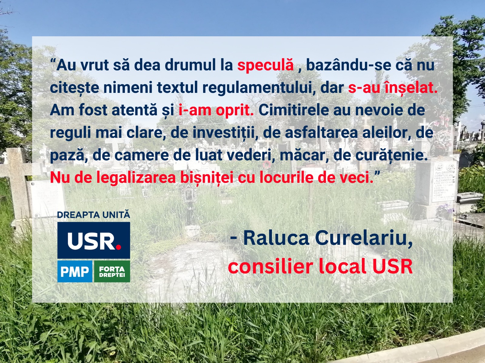 USR Botoșani: USR oprește din nou specula cu locurile de veci!