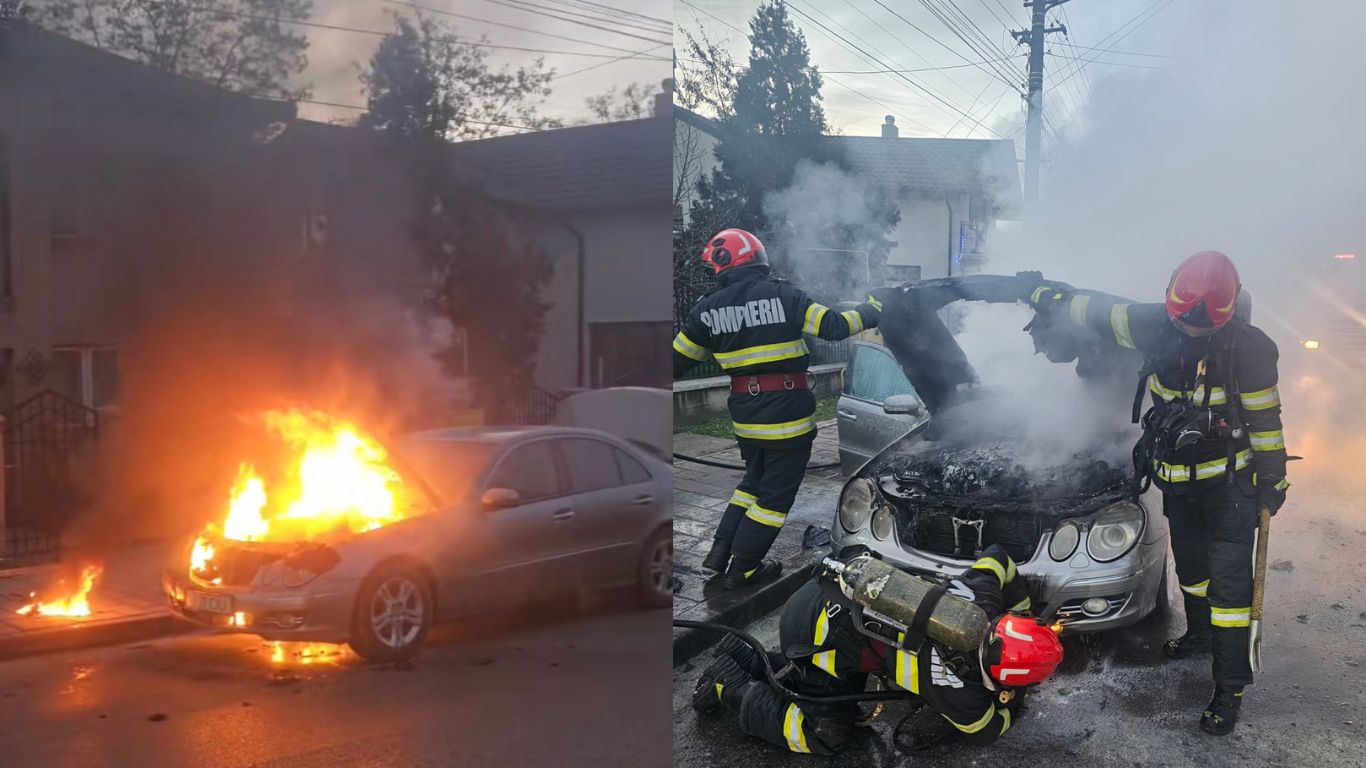 Șofer băut, descoperit după ce mașina i-a luat foc în trafic