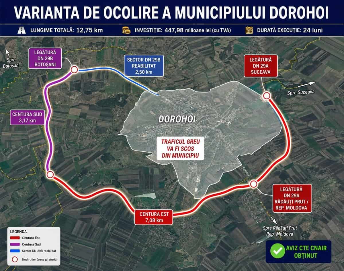 Centura Dorohoiului, avizată: Proiect de aproape 448 milioane lei, pas decisiv pentru oraș