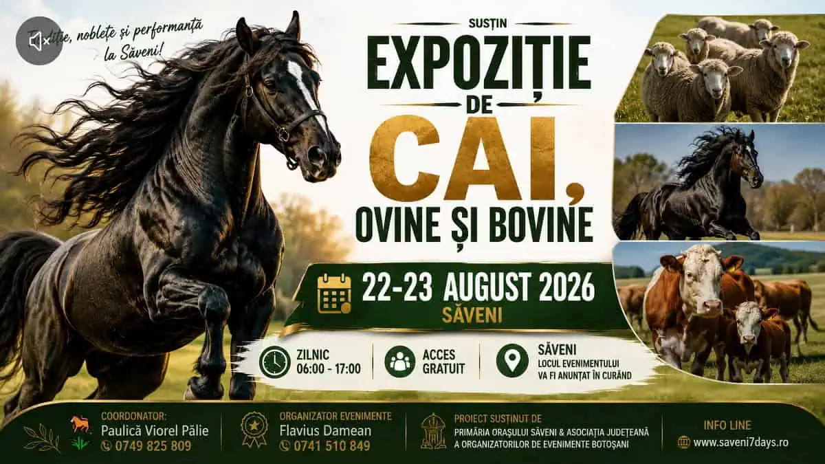 Expoziție de cai, ovine și bovine într-un oraș din Botoșani: două zile cu acces gratuit pentru crescători și public