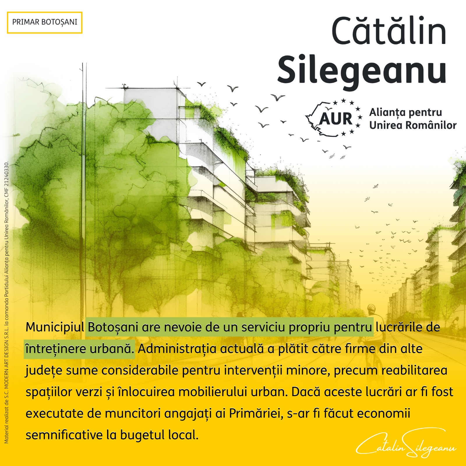 Cătălin Silegeanu: Municipiul Botoșani are nevoie de un serviciu propriu pentru lucrările de întreținere urbană