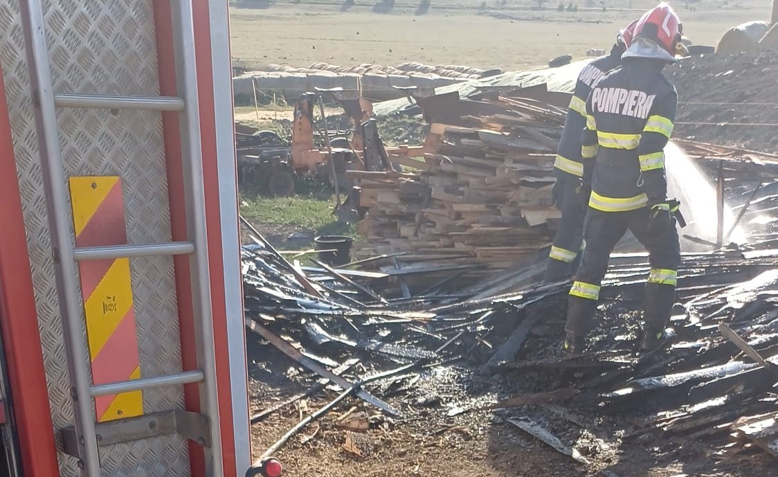 Incendiu la o fermă de animale, au intervenit pompierii și voluntarii – VIDEO 