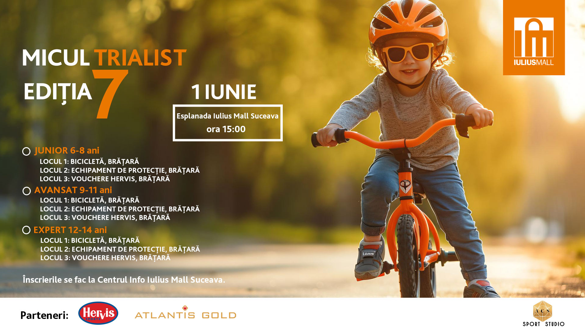 Înscrie-ți ciclistul familiei la „Micul Trialist”, cursa de 1 iunie de la Iulius Mall Suceava!