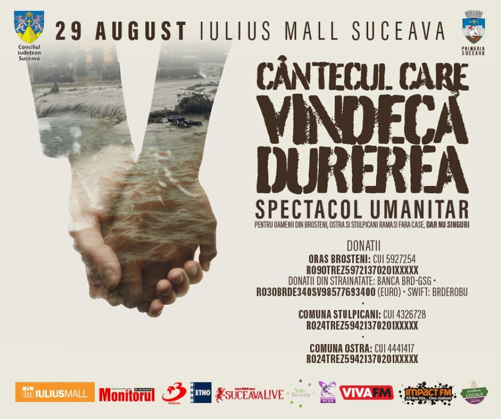 Pe 29 august, peste 50 de artiști vor urca pe scenă la Iulius Mall Suceava pentru un concert caritabil: Direcția 5 și Nicolae Furdui Iancu, printre invitați