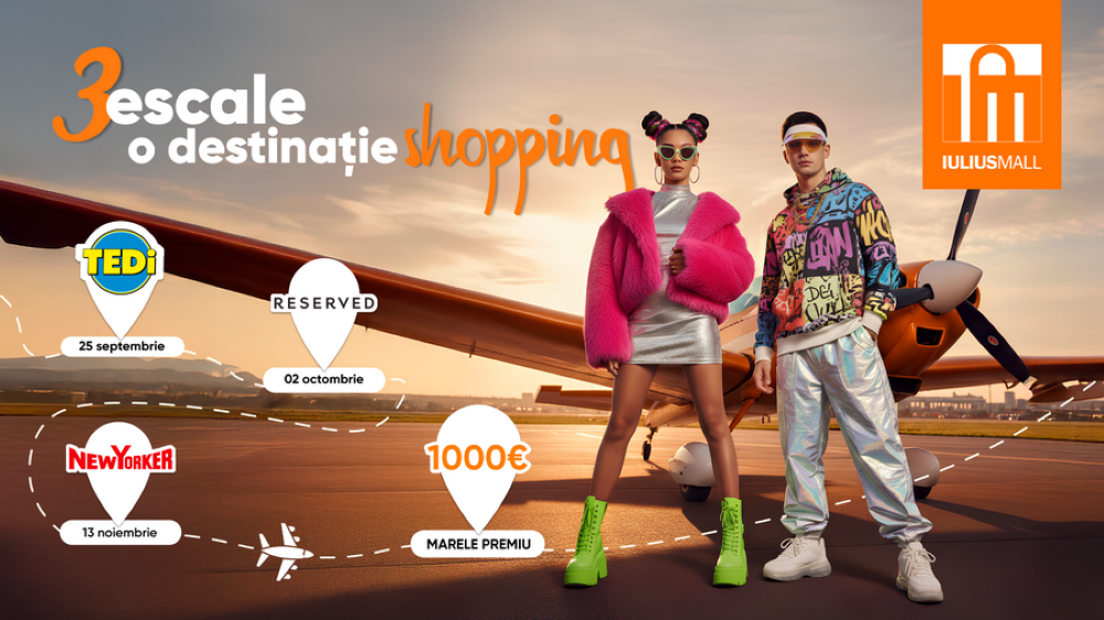 Trei escale, o destinație de shopping! Vino la Iulius Mall, completează pașaportul de cumpărături și poți câștiga o sesiune de shopping în valoare de 1.000 de euro! 