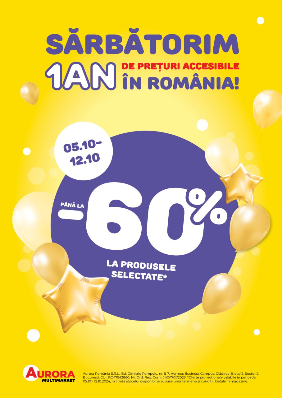 Aurora Multimarket sărbătorește 1 an în România cu reduceri de până la 60%! 