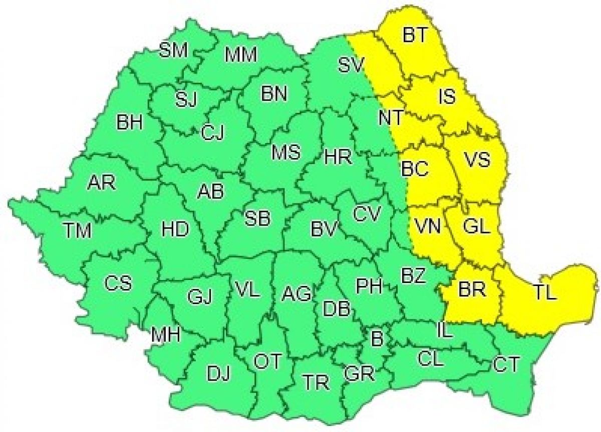 Județul Botoșani sub avertizare meteo Cod Galben