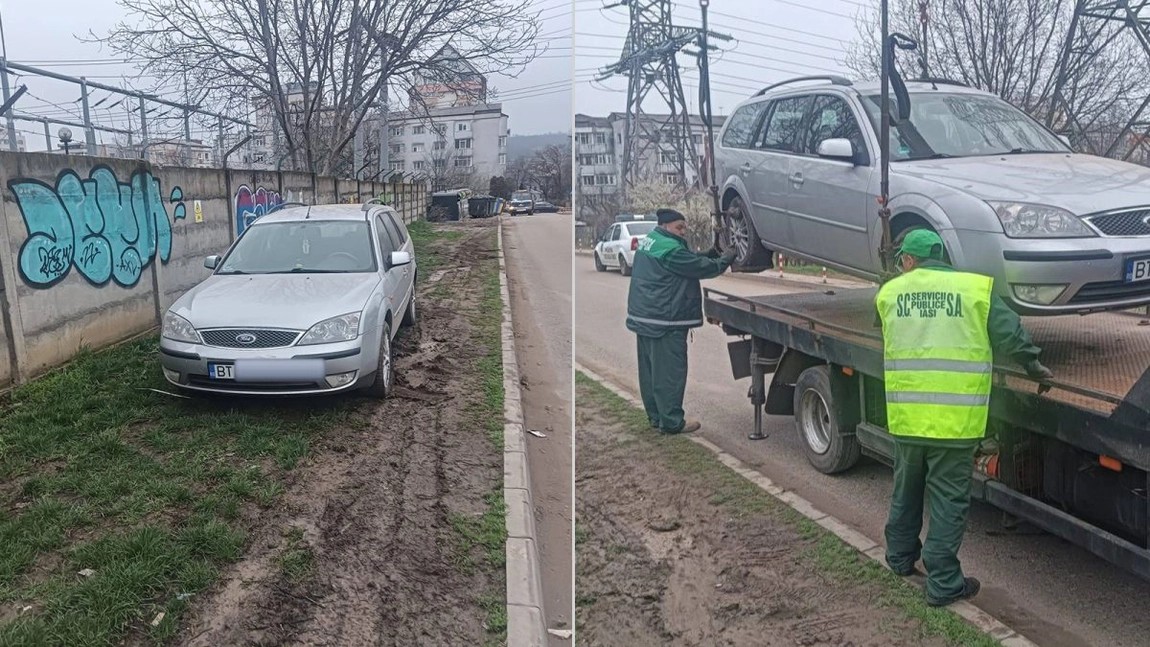 un sofer a parcat in Iasi pe spatiu verde.