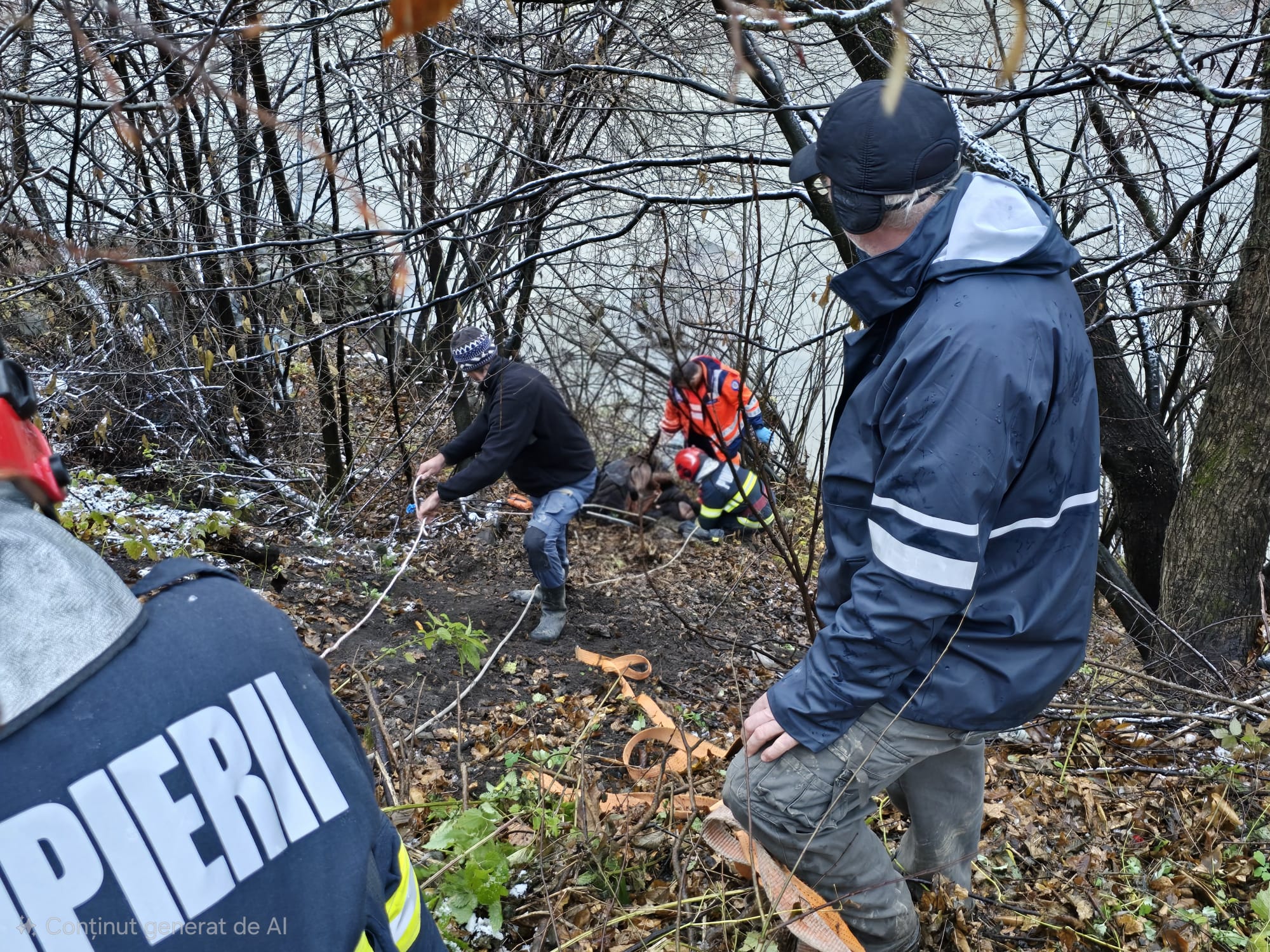 Intervenție dramatică: Bărbat salvat dintr-o râpă de pompieri