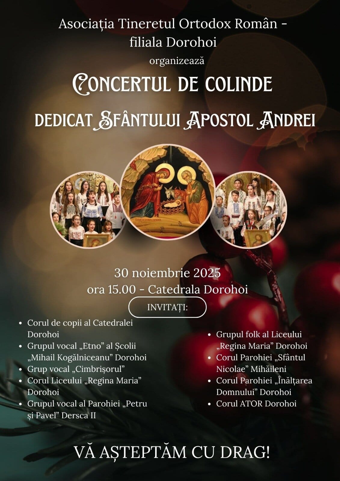 Colinde și emoție la Dorohoi: Concert special de Sfântul Andrei la catedrală